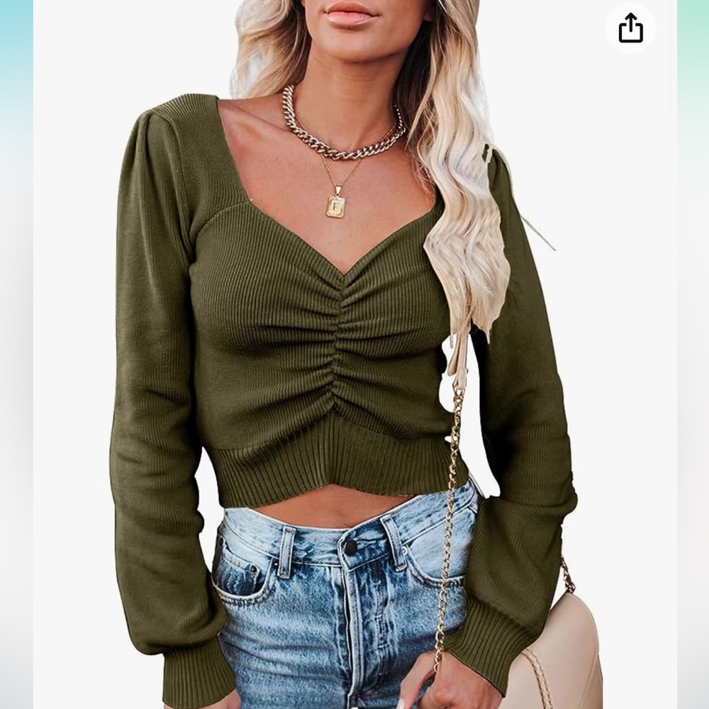 Green ruched sweater